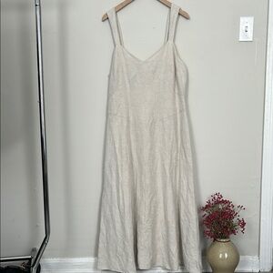 Loft Linen Blend Seamed V-Neck Midi Dress
